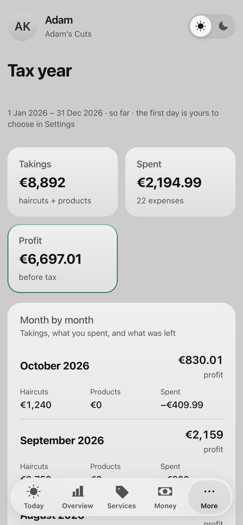 The tax year, month by month
